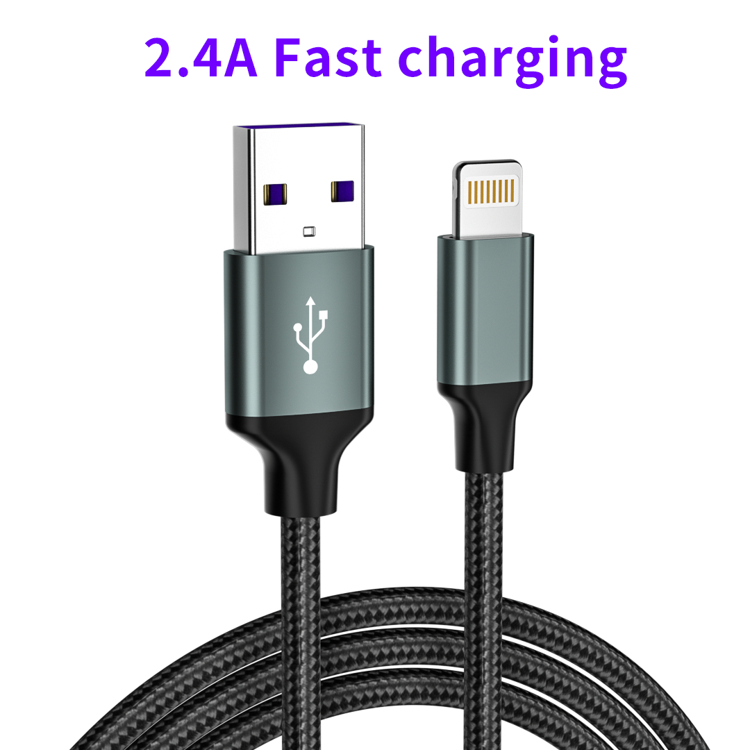 Pour le chargeur de câble USB iPhone 3ft 6ft 10ft 10ft nylon tressé 2.4a 3a pour le câble de charge iPhone 1m 1.5m 2m Chargeur de données Câble USB Cordon